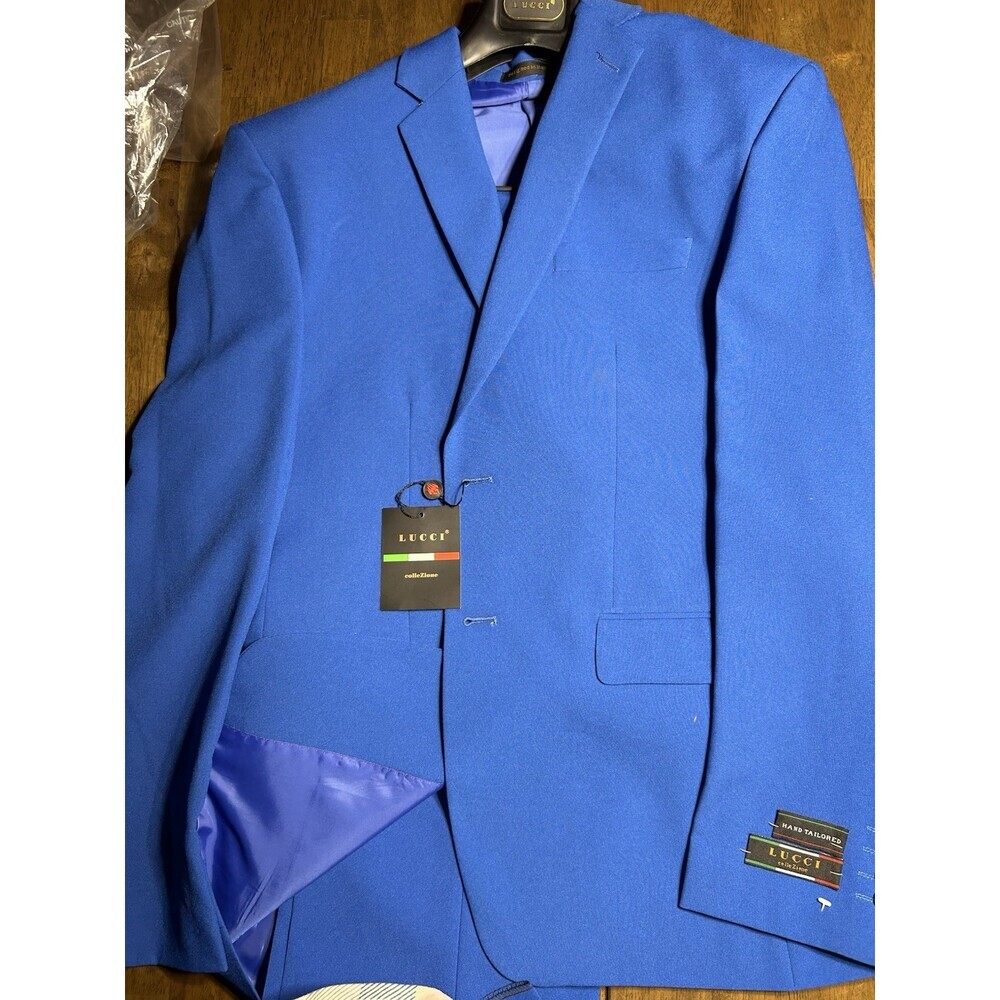 Lucci Suit NWT Sz 48L. Royal Blue, Pants Are 42x 48 Unhemed. Made In Italy